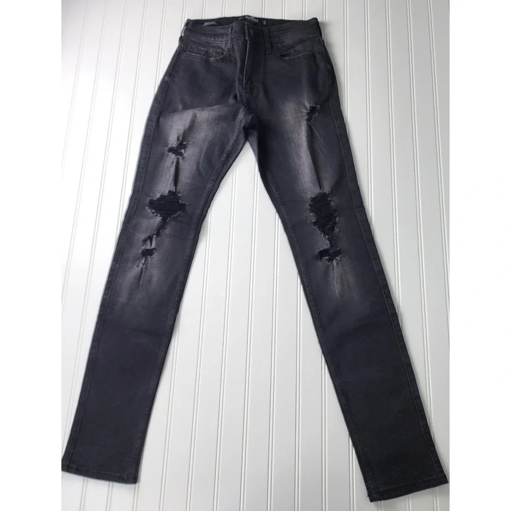 Hollister Stacked Skinny Jeans Mens 28x30 Black Distressed Advanced Stretch